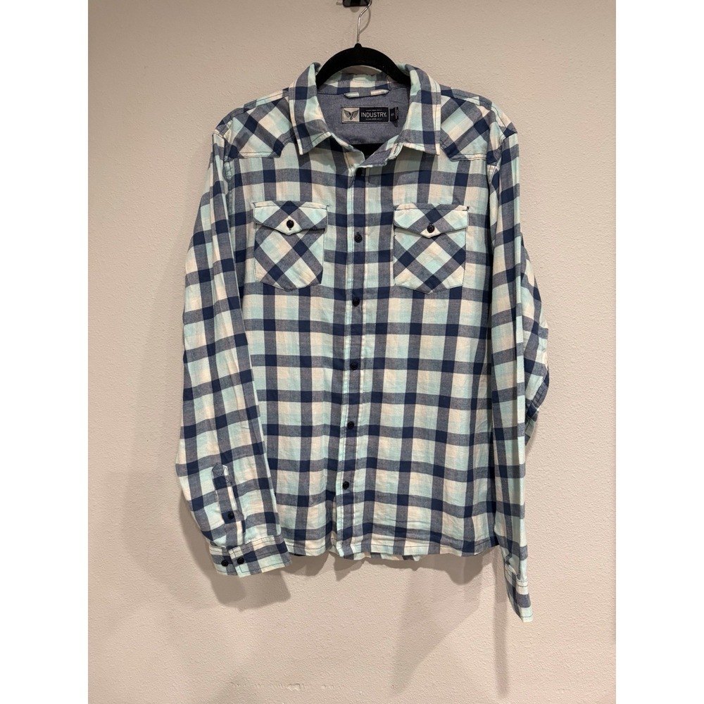 Industry Men's Blue‎ Plaid Button Down Size Large 100% Cotton